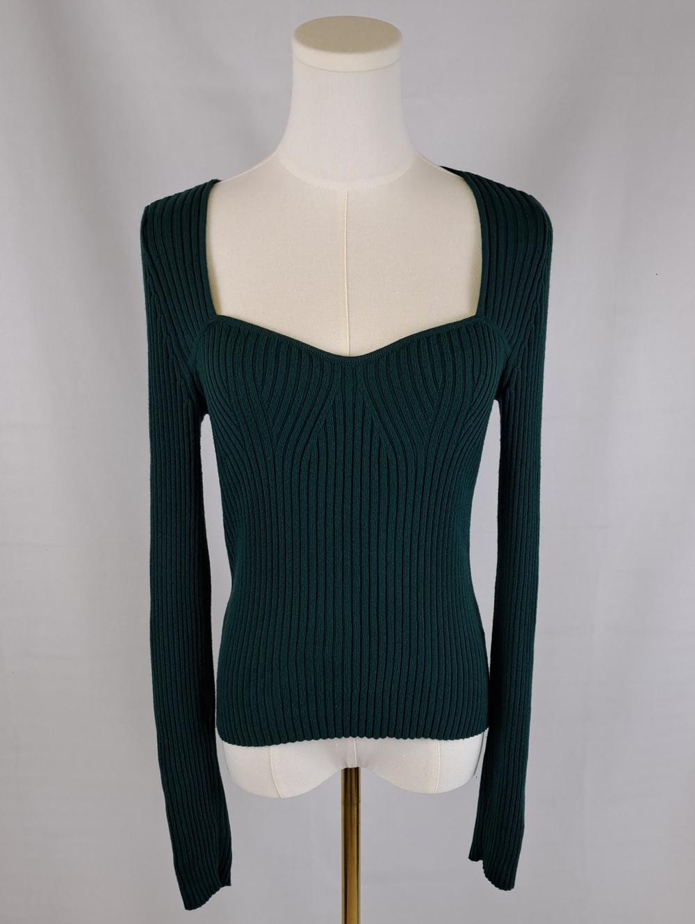 GAP Emerald Green Ribbed Sweetheart Neck Long Sleeve Sweater Romantic Y2K Small